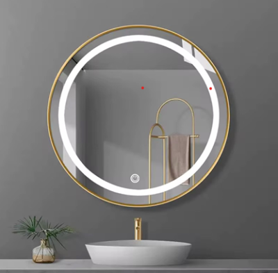 مرآة LED دائرية بإطار ذهبي – مقاس 60×60 سم